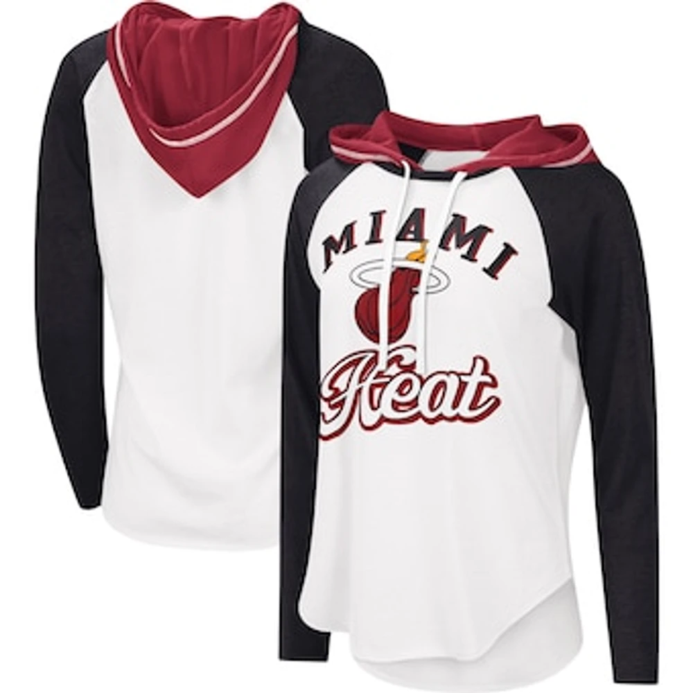 Women's G-III 4Her by Carl Banks White Miami Heat MVP Raglan Hoodie Long Sleeve T-Shirt