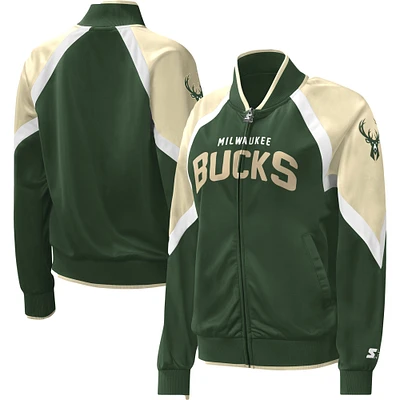 Women's Starter Hunter Green Milwaukee Bucks Slam Dunk Raglan Full-Zip Track Jacket