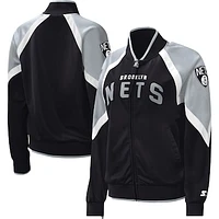 Women's Starter Black Brooklyn Nets Slam Dunk Raglan Full-Zip Track Jacket