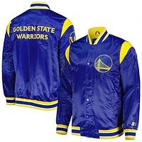 Men's Starter Royal Golden State Warriors Force Play Satin Full-Snap Varsity Jacket