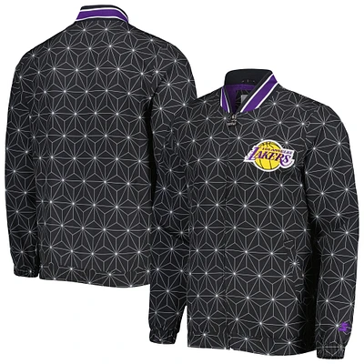 Men's Starter Black Los Angeles Lakers In-Field Play Fashion Satin Full-Zip Varsity Jacket