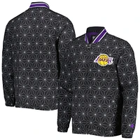 Men's Starter Black Los Angeles Lakers In-Field Play Fashion Satin Full-Zip Varsity Jacket
