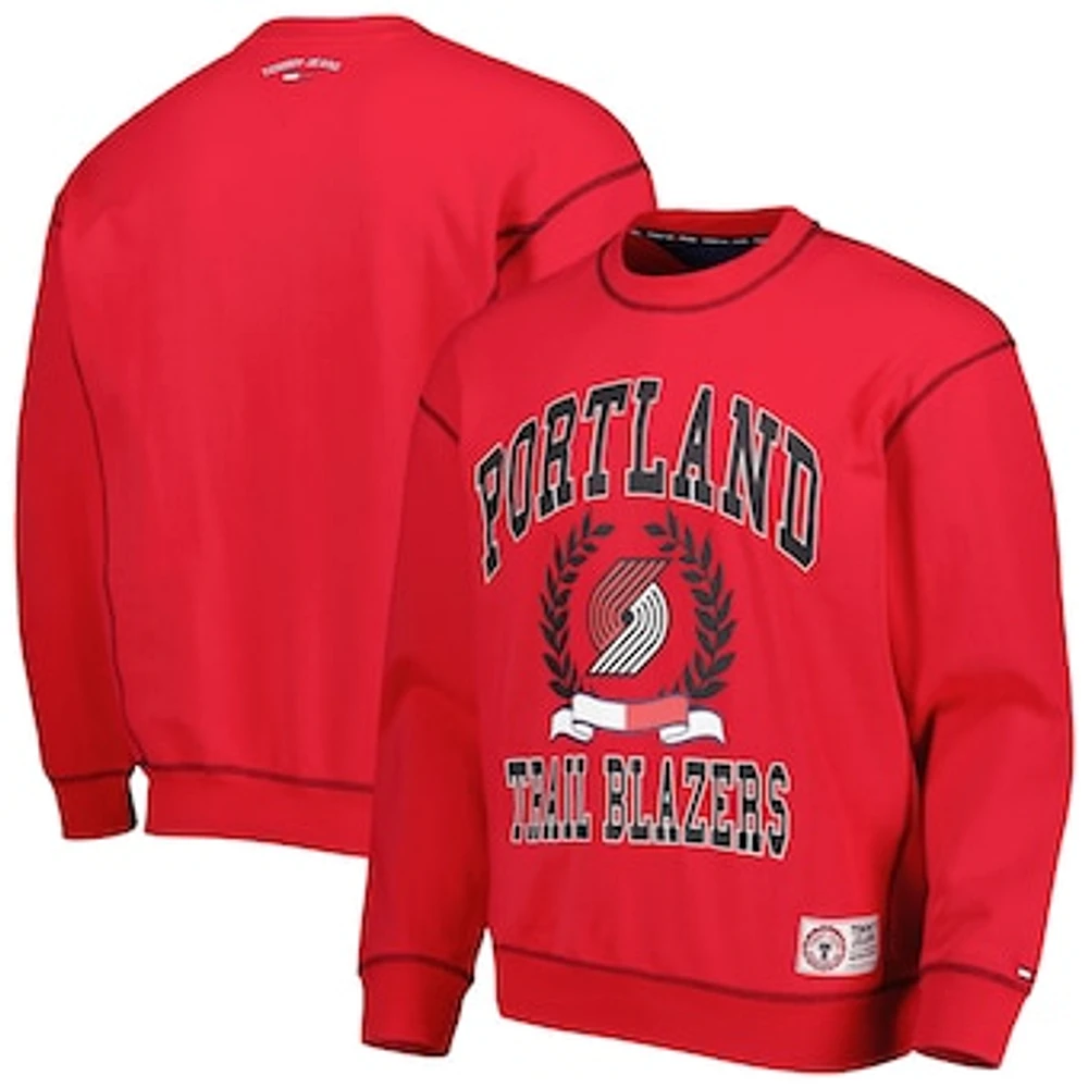 Men's Tommy Jeans Red Portland Trail Blazers Peter French Terry Pullover Crew Sweatshirt