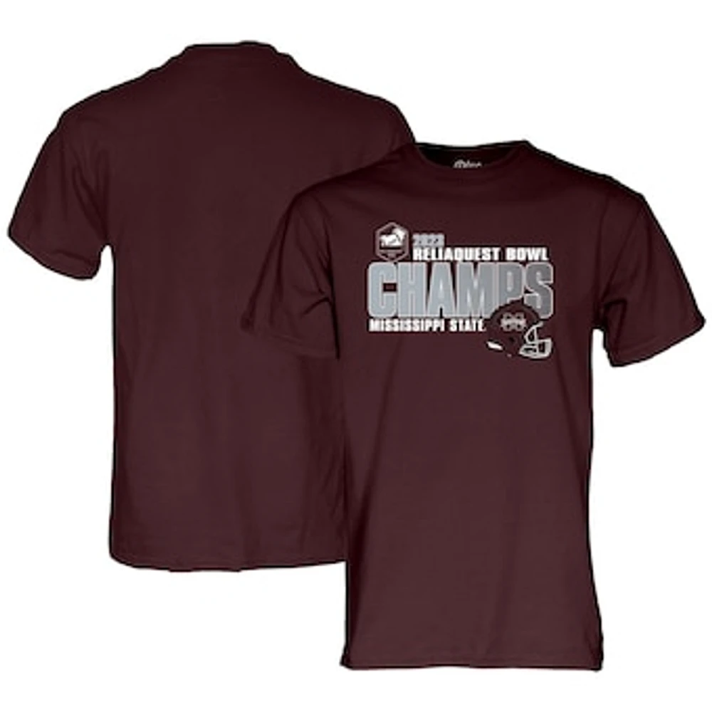 Men's Blue 84 Maroon Mississippi State Bulldogs 2023 ReliaQuest Bowl Champions T-Shirt