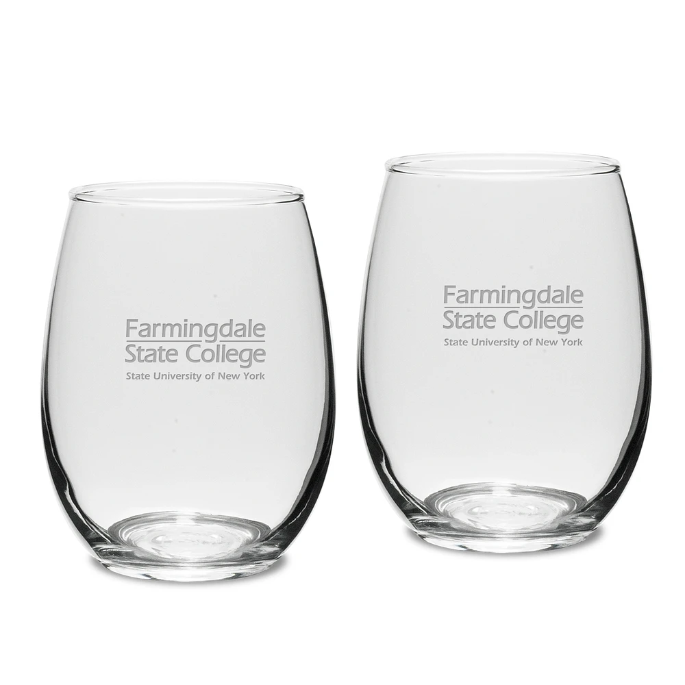 SUNY Farmingdale State Rams 15oz. 2-Piece Stemless Wine Glass Set
