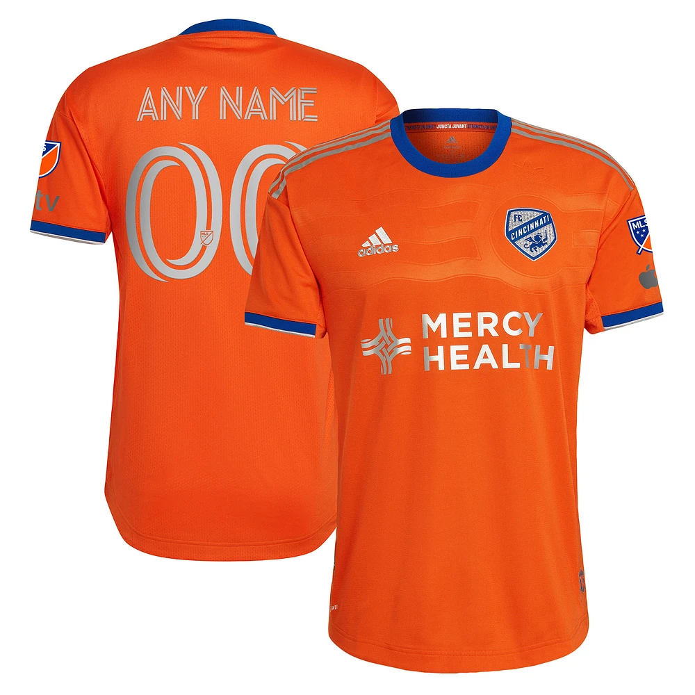 Men's adidas Orange FC Cincinnati 2023 Juncta Juvant Kit Authentic Custom Jersey