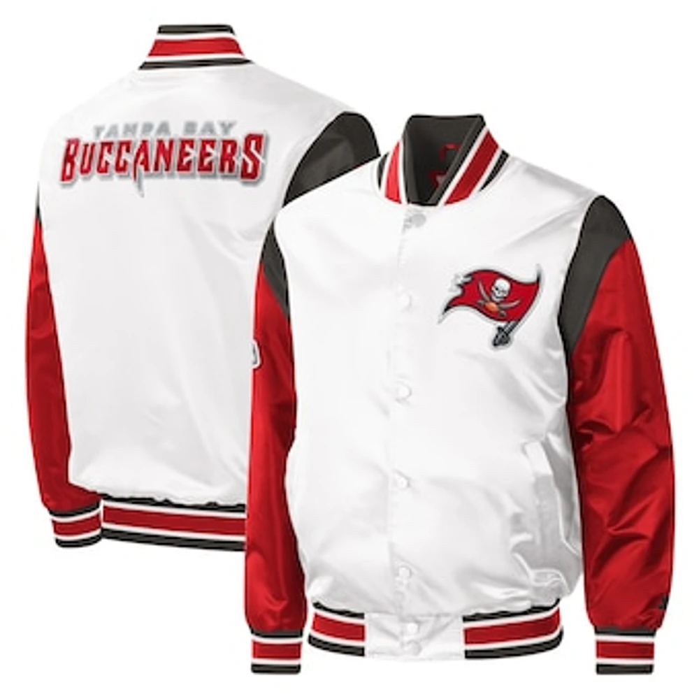 Men's Starter White Tampa Bay Buccaneers Throwback Warm Up Pitch Satin Full-Snap Varsity Jacket