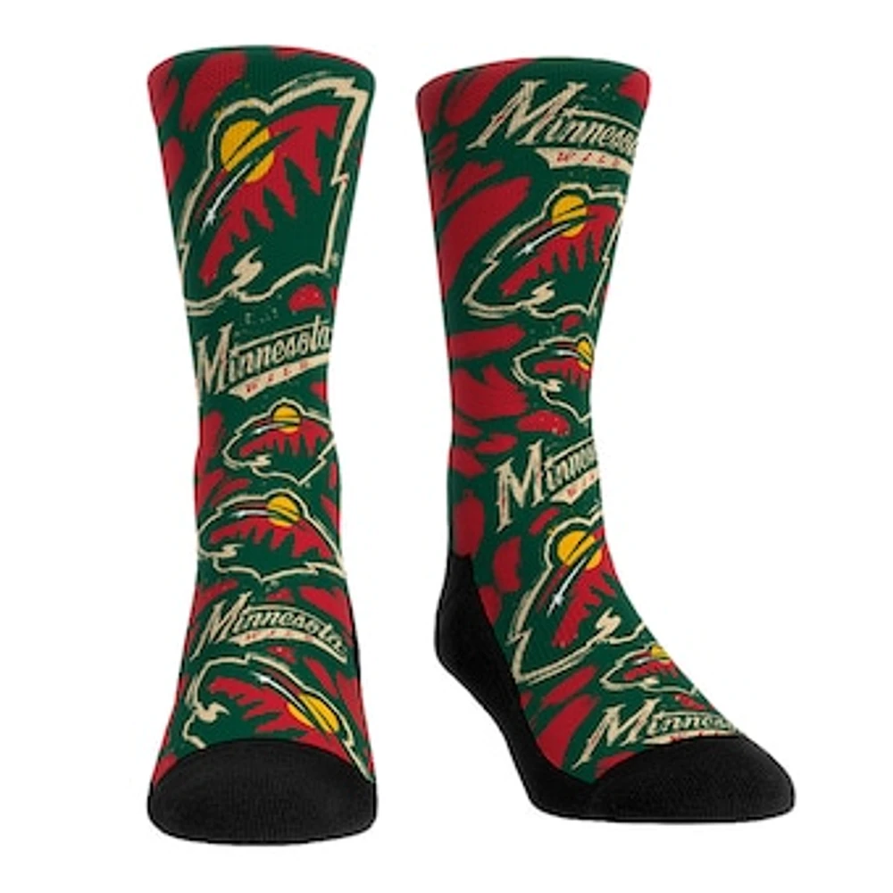 Unisex Rock Em Socks Minnesota Wild Allover Logo & Paint Crew Socks