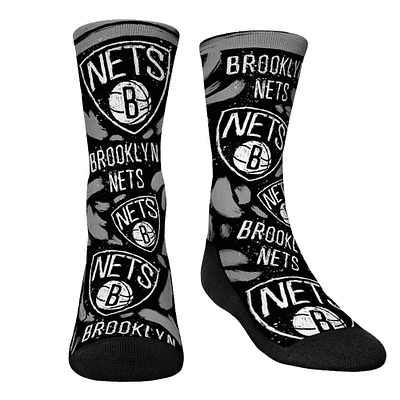 Youth Rock Em Socks Brooklyn Nets Allover Logo & Paint Crew Socks