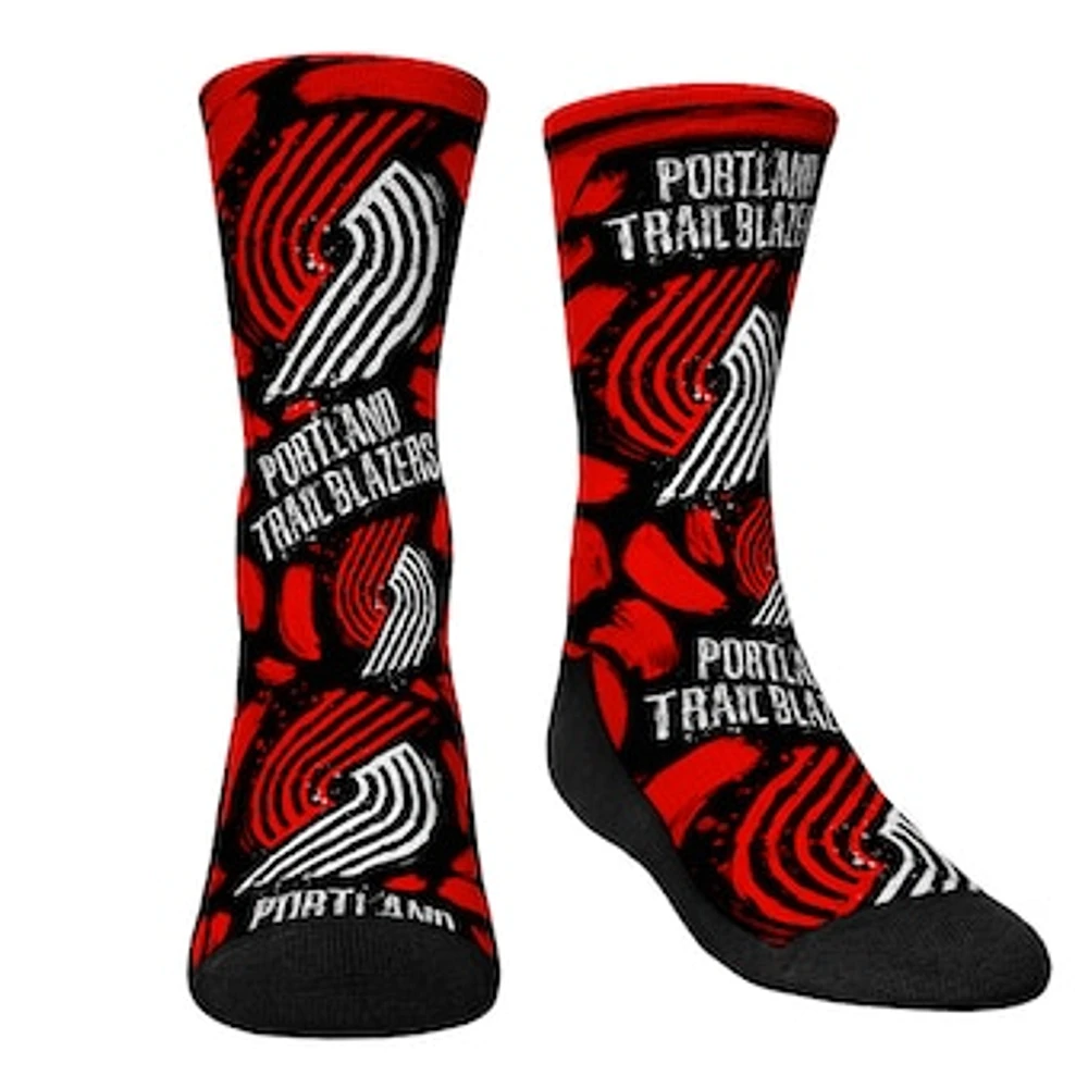 Youth Rock Em Socks Portland Trail Blazers Allover Logo & Paint Crew Socks