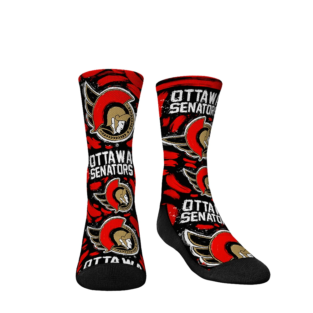 Youth Rock Em Socks Ottawa Senators Allover Logo & Paint Crew Socks