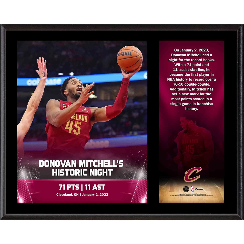 Donovan Mitchell Cleveland Cavaliers 12" x 15" 2022 71-Point 11-Assist Double-Double Sublimated Plaque