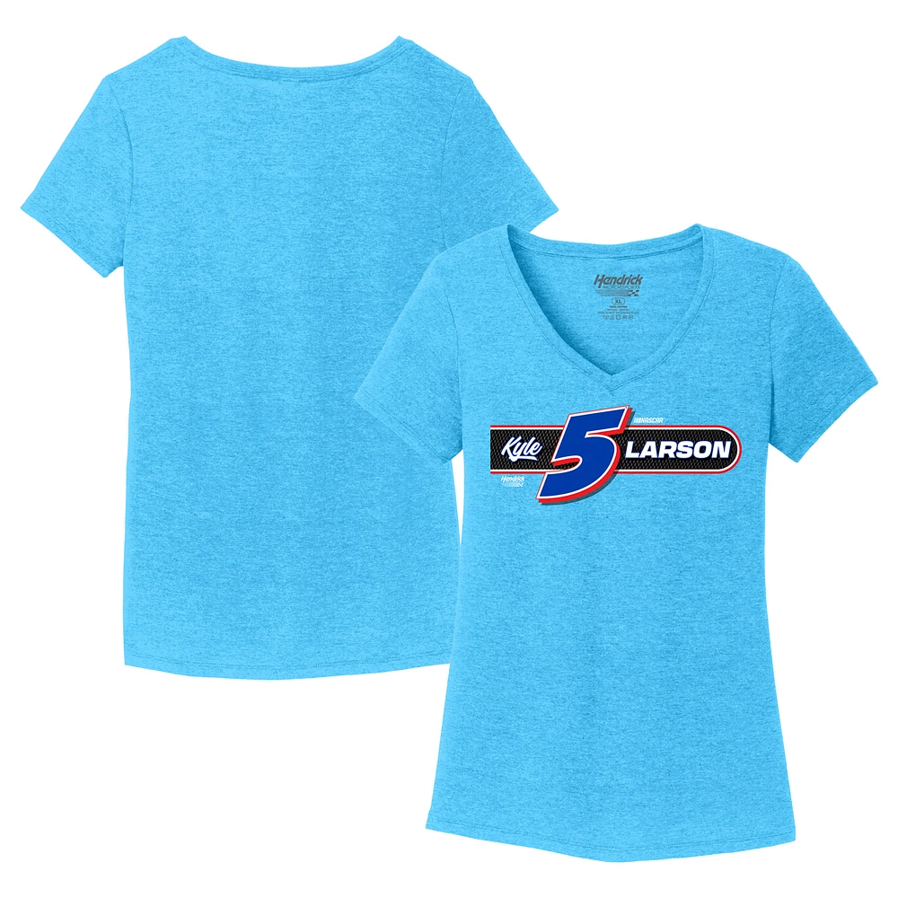 Women's Hendrick Motorsports Team Collection Heather Aqua Kyle Larson One-Spot V-Neck T-Shirt