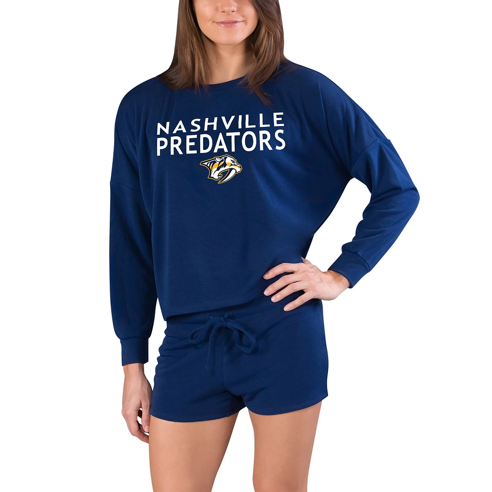 Women's Concepts Sport Navy Nashville Predators Gather Long Sleeve Top & Shorts Set