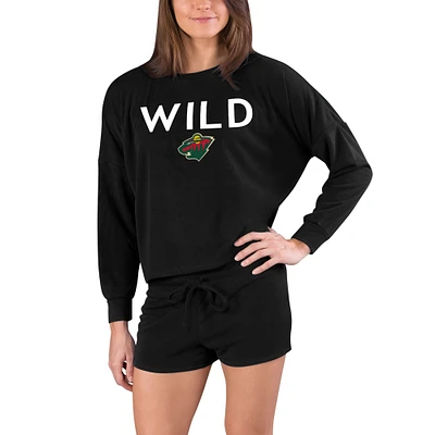 Women's Concepts Sport Black Minnesota Wild Gather Long Sleeve Top & Shorts Set