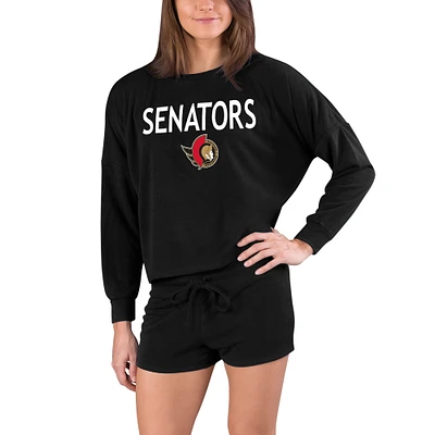 Women's Concepts Sport Black Ottawa Senators Gather Long Sleeve Top & Shorts Set