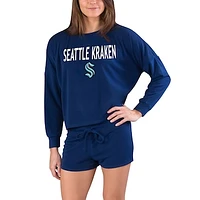 Women's Concepts Sport Blue Seattle Kraken Gather Long Sleeve Top & Shorts Set