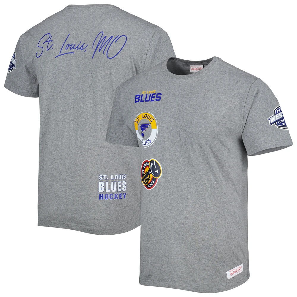 Men's Mitchell & Ness Heather Gray St. Louis Blues City Collection T-Shirt