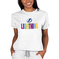 Women's Concepts Sport Oatmeal Tampa Bay Lightning Tri-Blend Mainstream Terry Short Sleeve Sweatshirt Top