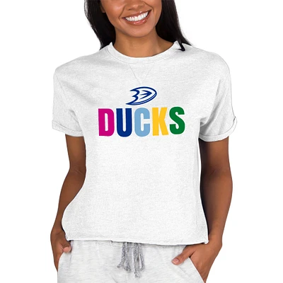 Women's Concepts Sport Oatmeal Anaheim Ducks Tri-Blend Mainstream Terry Short Sleeve Sweatshirt Top