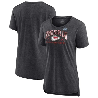 Women's Fanatics Heather Charcoal Kansas City Chiefs Super Bowl LVII Strategy Tri-Blend T-Shirt