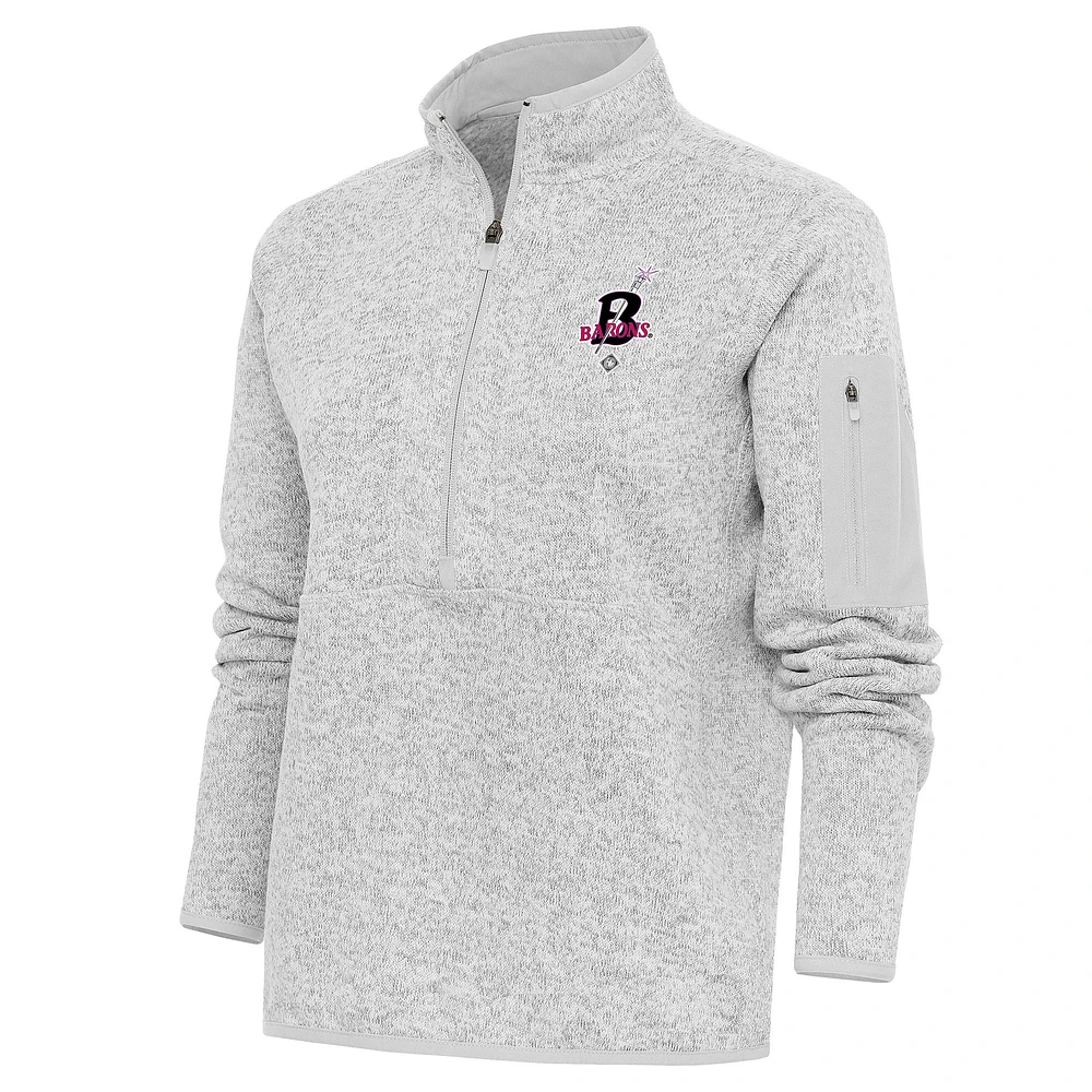 Women's Antigua Heather Gray Birmingham Black Barons Fortune Half-Zip Pullover Jacket