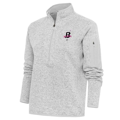 Women's Antigua Heather Gray Birmingham Black Barons Fortune Half-Zip Pullover Jacket