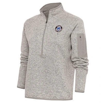 Women's Antigua Oatmeal Atlanta Black Crackers Fortune Half-Zip Pullover Jacket