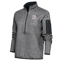 Women's Antigua Heather Charcoal New York Black Yankees Fortune Half-Zip Pullover Jacket