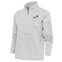 Women's Antigua Heather Gray New York Black Yankees Fortune Half-Zip Pullover Jacket