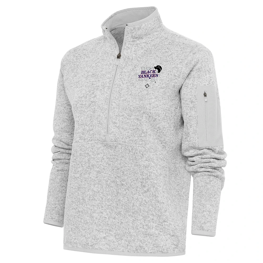 Women's Antigua Heather Gray New York Black Yankees Fortune Half-Zip Pullover Jacket
