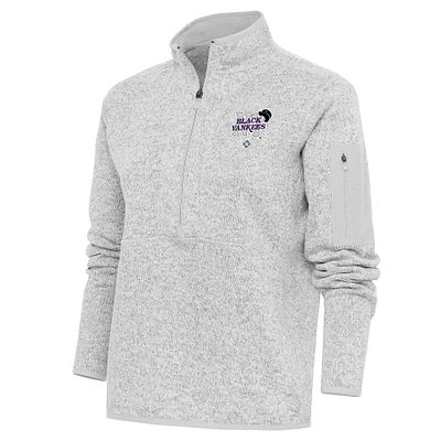 Women's Antigua Heather Gray New York Black Yankees Fortune Half-Zip Pullover Jacket