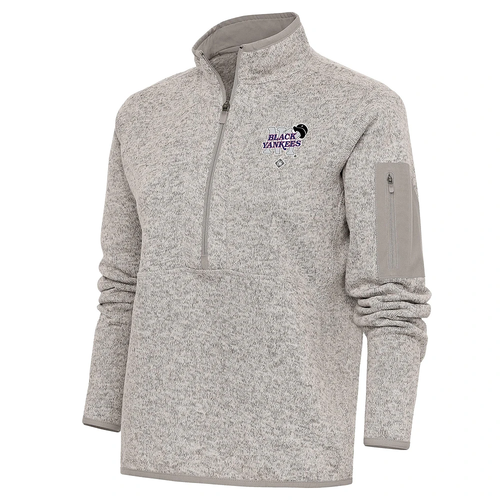Women's Antigua Oatmeal New York Black Yankees Fortune Half-Zip Pullover Jacket