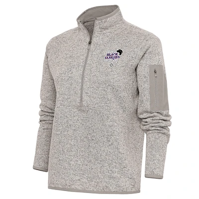 Women's Antigua Oatmeal New York Black Yankees Fortune Half-Zip Pullover Jacket
