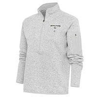Women's Antigua Heather Gray Miami Giants Fortune Half-Zip Pullover Jacket
