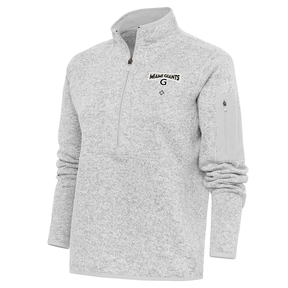 Women's Antigua Heather Gray Miami Giants Fortune Half-Zip Pullover Jacket