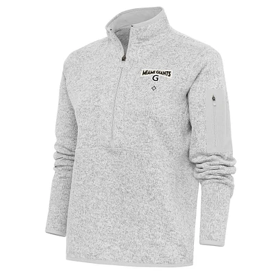 Women's Antigua Heather Gray Miami Giants Fortune Half-Zip Pullover Jacket