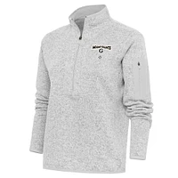 Women's Antigua Heather Gray Miami Giants Fortune Half-Zip Pullover Jacket