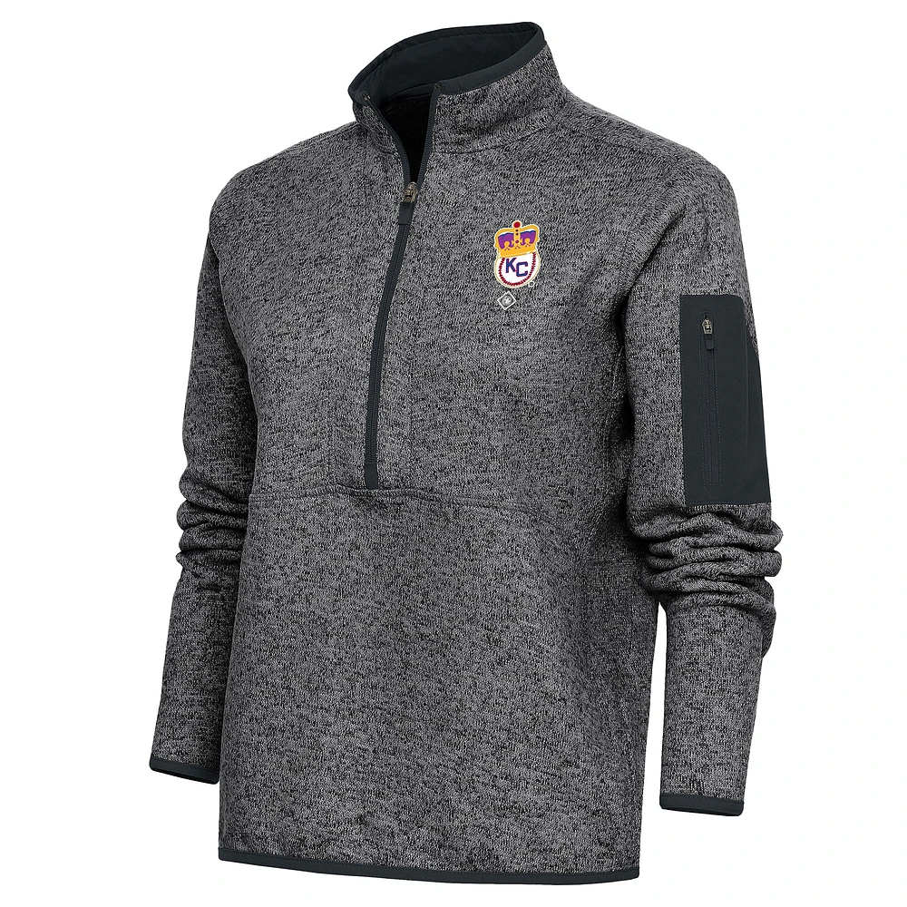 Women's Antigua Heather Charcoal Kansas City Monarchs Fortune Half-Zip Pullover Jacket