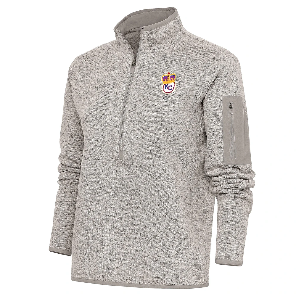 Women's Antigua Oatmeal Kansas City Monarchs Fortune Half-Zip Pullover Jacket