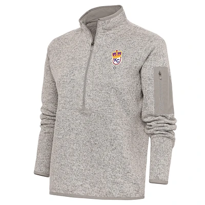Women's Antigua Oatmeal Kansas City Monarchs Fortune Half-Zip Pullover Jacket