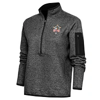 Women's Antigua Heather Black Negro League Fortune Half-Zip Pullover Jacket