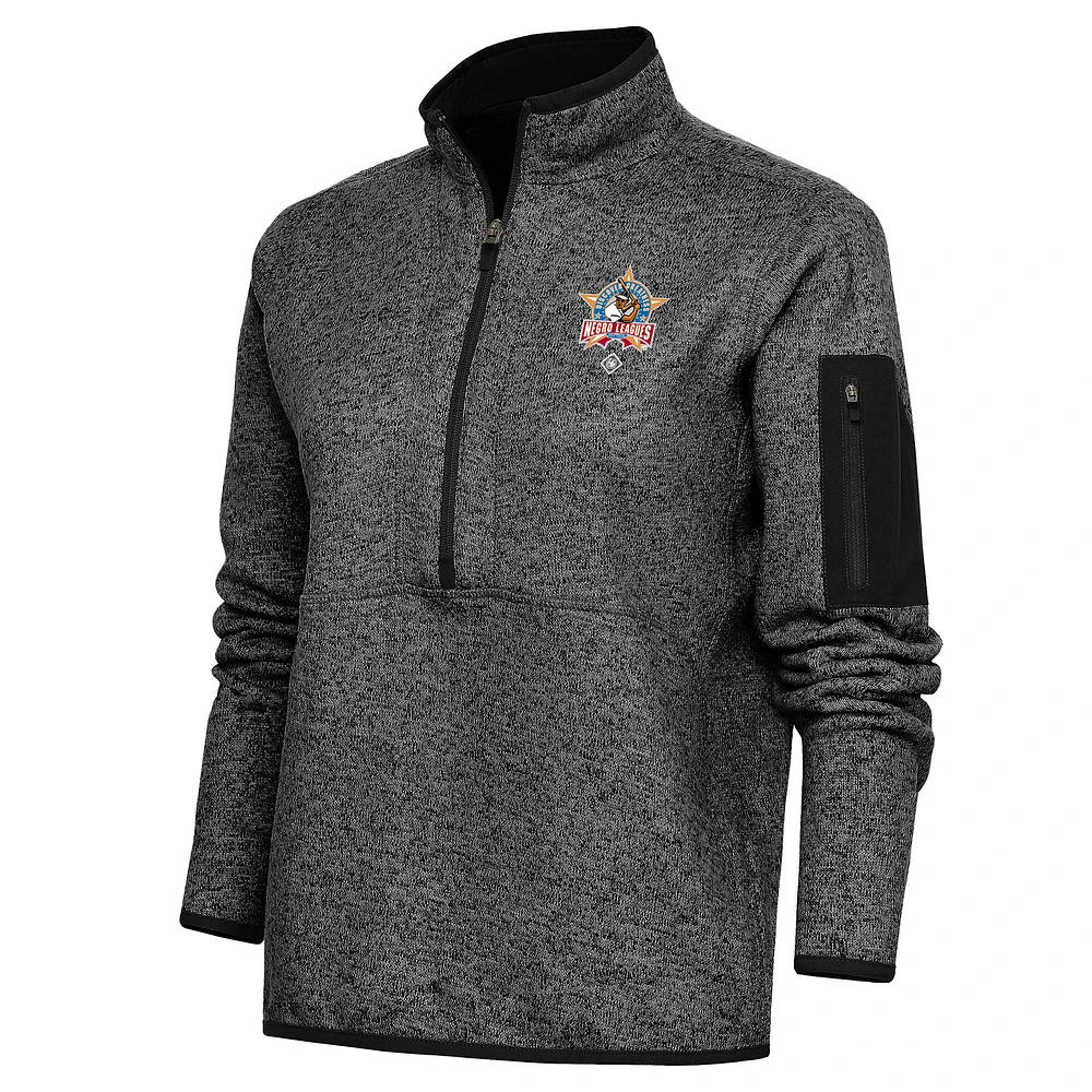 Women's Antigua Heather Black Negro League Fortune Half-Zip Pullover Jacket