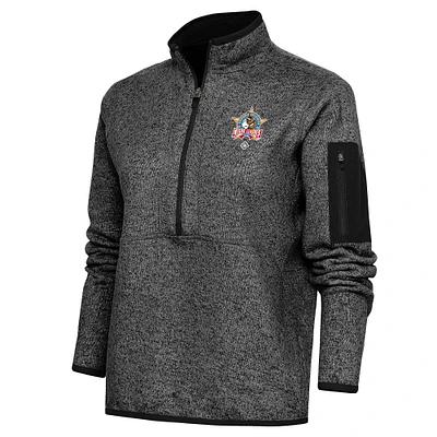 Women's Antigua Heather Black Negro League Fortune Half-Zip Pullover Jacket