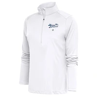 Women's Antigua White Santurce Cangrejeros Tribute Half-Zip Pullover Top