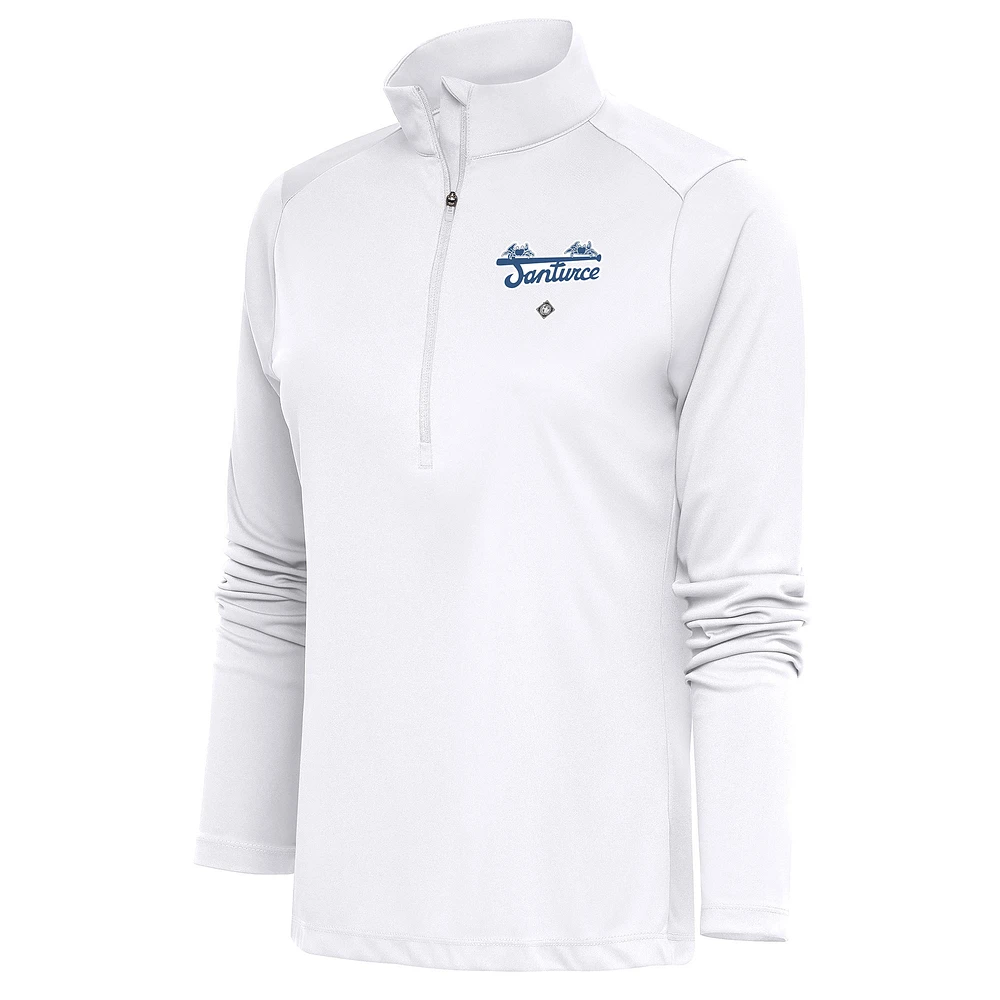 Women's Antigua White Santurce Cangrejeros Tribute Half-Zip Pullover Top