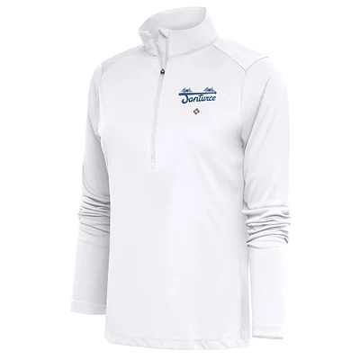 Women's Antigua White Santurce Cangrejeros Tribute Half-Zip Pullover Top