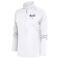 Women's Antigua White Santurce Cangrejeros Tribute Half-Zip Pullover Top