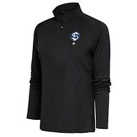 Women's Antigua Charcoal Santa Clara Leopardos Tribute Half-Zip Pullover Top