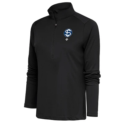 Women's Antigua Charcoal Santa Clara Leopardos Tribute Half-Zip Pullover Top